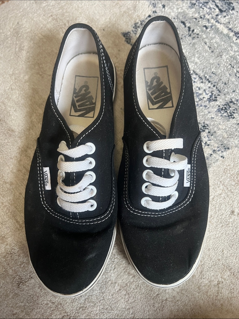 Vans Women’s Black Canvas Low-Top Sneakers with White Accents